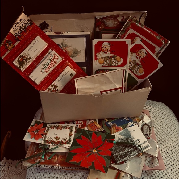 Full Box of Holiday/Christmas Tags And Holiday/Christmas Stickers - Vintage - Picture 1 of 11